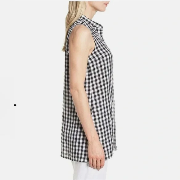 EILEEN FISHER || Sleeveless Black and White Linen Tunic Top. Sz. XL - Picture 3 of 16